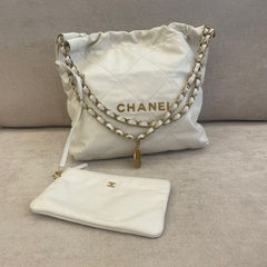 Chanel Small White Chanel 22 Gold Hardware 29x32cm