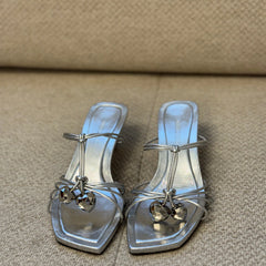 Jimmy Choo Silver Jemma Mules - Size 37.5