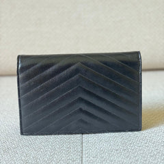 Saint Laurent Black Envelope Cassandre Wallet on Chain