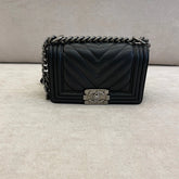 Chanel Navy Blue Calfskin Leather Small Boy with SHW