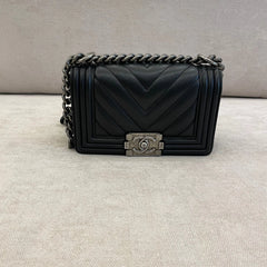 Chanel Navy Blue Calfskin Leather Small Boy with SHW