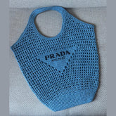 Prada Blue Raffia Shoulder Bag