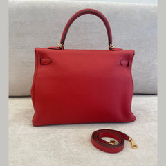 Hermès Rouge Casaque Kelly 35 Togo Leather GHW with Twilly and Entrupy Certificate