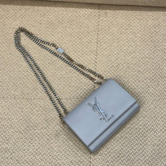 Saint Laurent Blue Grained Leather Kate Crossbody