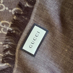 Gucci GG Brown Silk & Wool Square Scarf