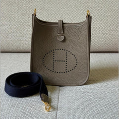 Hermès Étoupe Mini Evelyne with Navy Strap & GHW - Stamp K