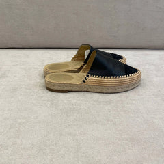Chanel Black Leather Espadrilles Mules - Size 40
