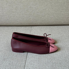 Chanel Burgundy & Pink Lambskin Cap Toe CC Ballerina Flats – Size 37