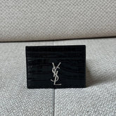 Saint Laurent Black Croc Embossed Leather Card Holder