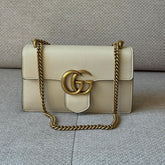 Gucci Calfskin Medium Mystic White GG Marmont Chain Handle Bag