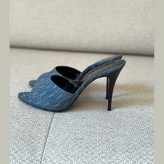Saint Laurent Denim Logo Mules - Size 40