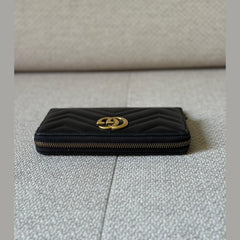 Gucci GG Marmont Black Leather Zipped Wallet