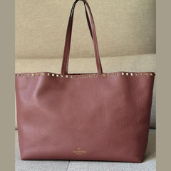 Valentino Rockstud Tote in Rosewood Leather