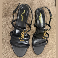 Saint Laurent Black Cassandre Flat Sandals – Size 38