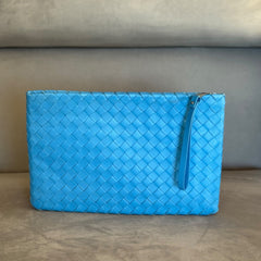 Bottega Veneta Blue Intrecciato Leather Clutch