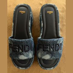 Fendi Sunshine Denim Platform Slide - Size 37.5