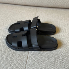Hermès Black Calfskin Leather Chypre Sandals - Size 39