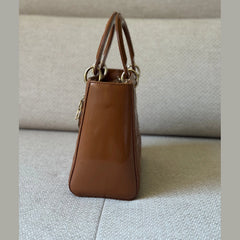 Christian Dior Caramel Patent Leather Medium Lady Dior Bag (Restored)