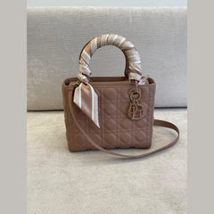 Christian Dior Medium Nude Lady Dior with Strap & Twilly