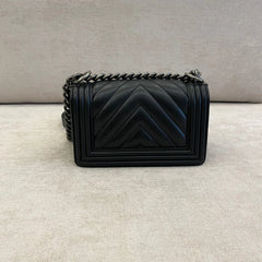 Chanel Navy Blue Calfskin Leather Small Boy with SHW