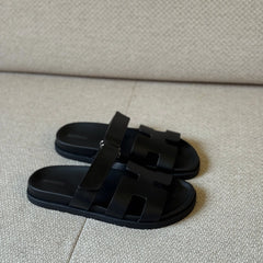 Hermès Black Calfskin Leather Chypre Sandals - Size 39