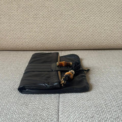 Gucci Black Leather Lucy Fold-Over Clutch