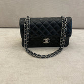 Chanel Black Medium Lambskin Double Flap Shoulder Bag Silver Hardware (DYED)