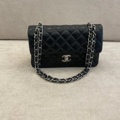 Chanel Black Medium Lambskin Double Flap Shoulder Bag Silver Hardware (DYED)