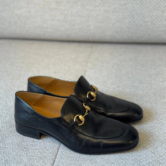 Gucci Jordaan Black Leather Horsebit Loafers - Size 39½