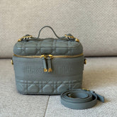 Christian Dior Small Vanity Case in Gray Cannage Calfskin Leather