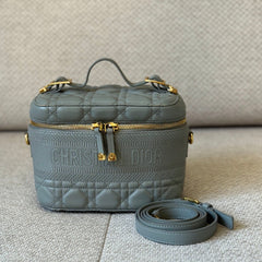 Christian Dior Small Vanity Case in Gray Cannage Calfskin Leather