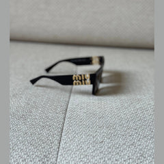 Miu Miu Black Square Sunglasses with Gold Logo Detail