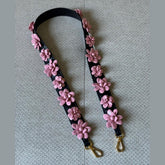 Prada Black Leather Shoulder Strap with Pink 3D Flower