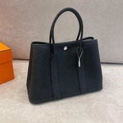 Hermès Black Leather Garden Party 30