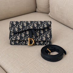 Christian Dior Blue Dior Oblique Jacquard Saddle Belt Pouch