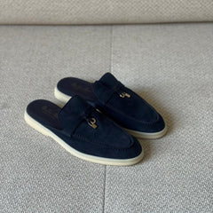 Loro Piana Summer Charms Walk Mules in Suede Blue - Size 38.5