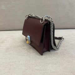 Fendi Kan I Small Bag Burgundy Calfskin with Silver Tone Hardware
