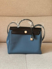Hermès Herbag 31 Bleu Jean / Black PHW Top Handle with Strap