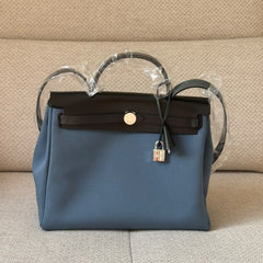 Hermès Herbag 31 Bleu Jean / Black PHW Top Handle with Strap