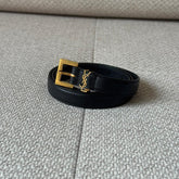 Saint Laurent Black Cassandre Thim Belt - Size 85