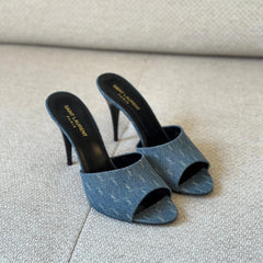Saint Laurent Denim Logo Mules - Size 40