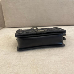 Chanel Medium Dark Blue Quilted Leather Wild Stitch Chain Boy Top Handle with Strap