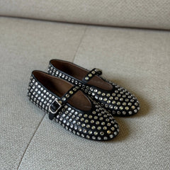 Alaïa Black Studded Leather Ballerina Flats – Size 38