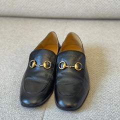 Gucci Jordaan Black Leather Horsebit Loafers - Size 39½
