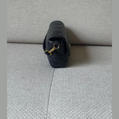 Fendi Black Embossed Nappa Leather Baguette Bag with Strap