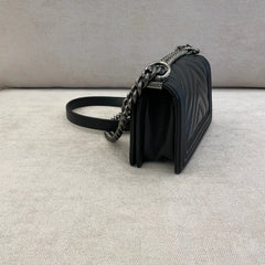 Chanel Navy Blue Calfskin Leather Small Boy with SHW