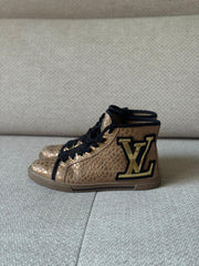 Louis Vuitton Punchy High Top Sneakers with Sequined LV Patch - Size 37