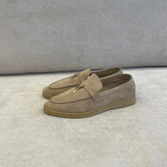 Loro Piana Summer Charms Walk Suede Loafers in Beige - Size 36