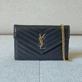 Saint Laurent Black Envelope Cassandre Wallet on Chain