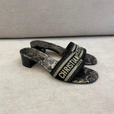 Christian Dior Black & Gold Dway Low Heel Slides - Size 38.5